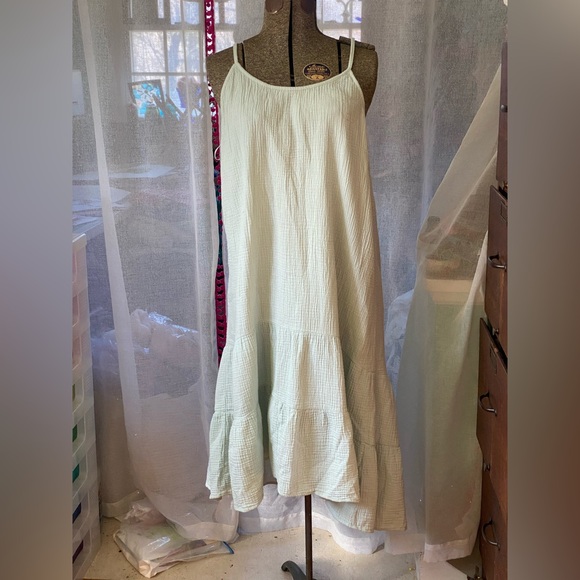 DREW Dresses & Skirts - DREW Light Sage Tiered Cotton Gauze Hi Low Maxi Dress 19" Pit to Pit Coastal